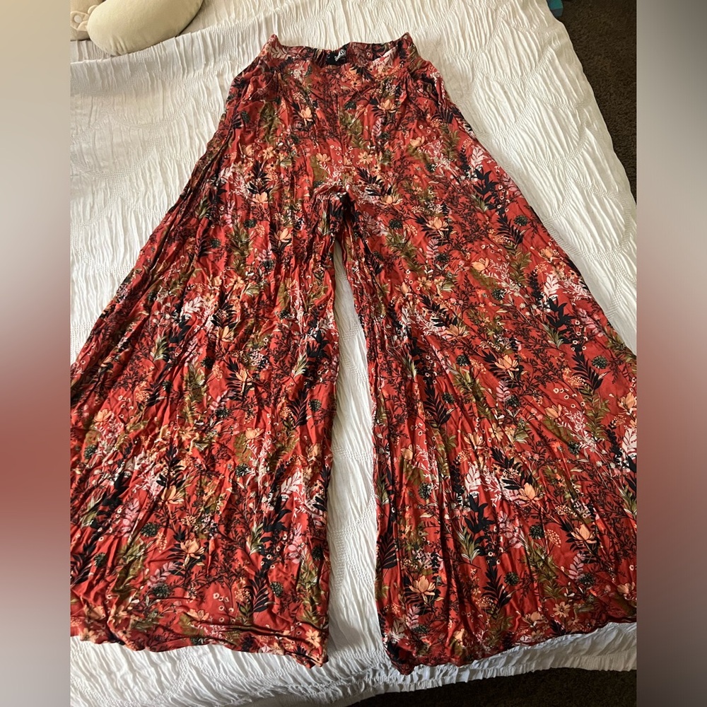 Floral Wide Leg Flowy Pants Bottoms
